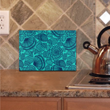 Beach Seashells Glass Cutting Board/ Navy Blue Seashell Collection On Teal Kitchen Décor Gift