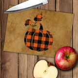 Fall Halloween Pumpkin Glass Cutting Board/ Orange And Black Plaid Autumn Pumpkin Kitchen Décor Gift