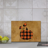 Fall Halloween Pumpkin Glass Cutting Board/ Orange And Black Plaid Autumn Pumpkin Kitchen Décor Gift