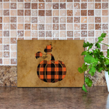 Fall Halloween Pumpkin Glass Cutting Board/ Orange And Black Plaid Autumn Pumpkin Kitchen Décor Gift