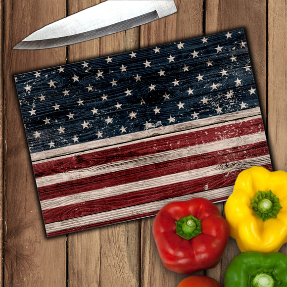Distressed American Flag Glass Cutting Board/ Patriotic 4th Of July Independence Day Kitchen Décor Gift