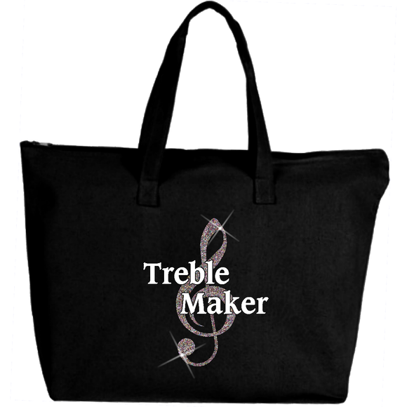 Music Lovers Tote/ Treble Maker Music Treble Clef Large Zipper Tote Bag/ Music Note Book Bag
