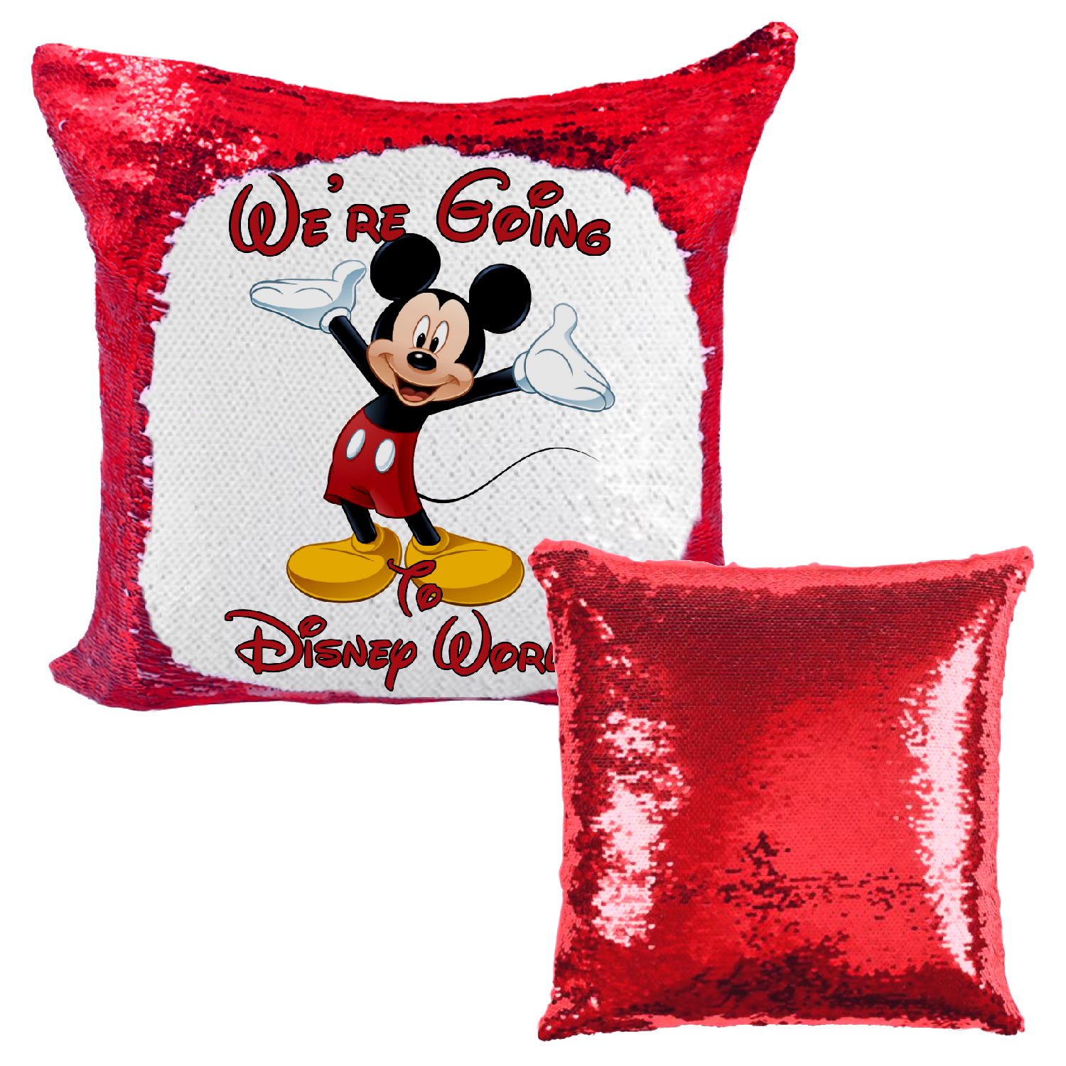 Custom Disney Sequin Pillow We re Going To Disney Reveal Throw Pillow Jin Jin Junction