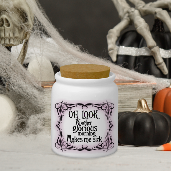 Hocus Pocus Quote Coffee Sugar Jar/ Funny Glorious Morning Ceramic Candy/ Sugar/ Spice/ Halloween Décor Apothecary Jar With Cork Lid Kitchen