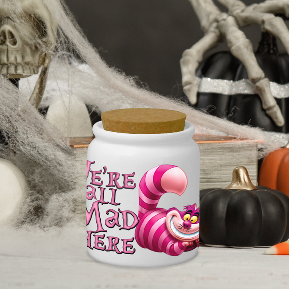 Cheshire Cat Ceramic Jar/ We’re All Mad Here Creamer/ Sugar/ Spice Jar With Cork Lid Farmhouse Kitchen Gift