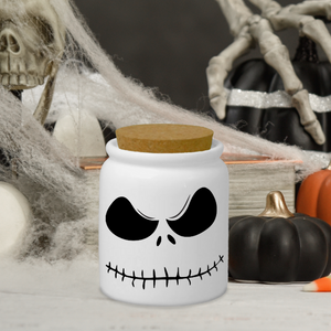 Jack Skellington Halloween Jar/ Nightmare Before Christmas Ceramic Creamer/ Sugar/ Spice/ Apothecary Jar With Cork Lid Kitchen Gift