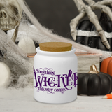Halloween Ceramic Jar/ Purple Something Wicked This Way Comes Creamer/ Sugar/ Spice/ Apothecary Jar With Cork Lid Kitchen Gift