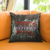 Halloween Pillow/ Horror Movie Marathon In Progress in Blood Red With Marquee Letter Lights On Purple Typography Decor