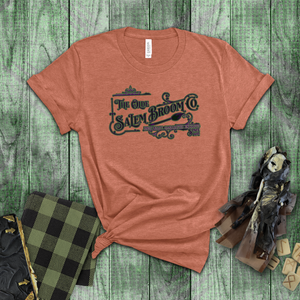 Halloween Witch Shirts/ The Olde Salem Broom Company Vintage Purple, Green Iron Scroll Sign T-Shirts