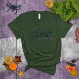 Halloween Witch Shirts/ The Olde Salem Broom Company Vintage Purple, Green Iron Scroll Sign T-Shirts