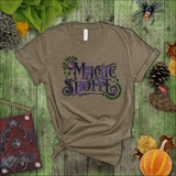 Halloween Shirts/ Purple And Green Old Salem Magic Shoppe Sign T Shirts