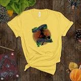 Halloween Sexy Witch Live To Ride Shirt/ Ride To Live Orange Halloween Moon Purple, Green Scroll Banner
