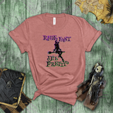 Halloween Sexy Witch Shirts/ Gothic Glam Ride Fast Die Pretty Neon Purple Green Witch On Broom T-Shirt