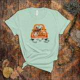 Halloween Shirts/ Harvest Orange Pickup Truck With Pumpkins, Cute Ghost And Witch T-Shirt