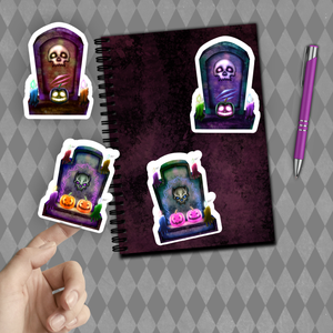 Halloween Stickers/ Neon Cemetery Headstones And Candles Collection Laptop Decal, Planner, Journal Vinyl Sticker Pack