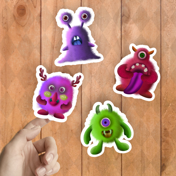 Halloween Stickers/ Silly Fuzzy Monster Collection Laptop Decal, Planner, Journal Vinyl Sticker Pack