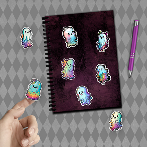 Halloween Stickers/ Cute Neon Ghosts Collection B Laptop Decal, Planner, Journal Vinyl Sticker Pack