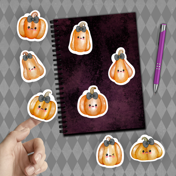 Halloween Stickers/ Cute Kawaii Orange Pumpkins Fall Collection Laptop Decal, Planner, Journal Vinyl Sticker Pack