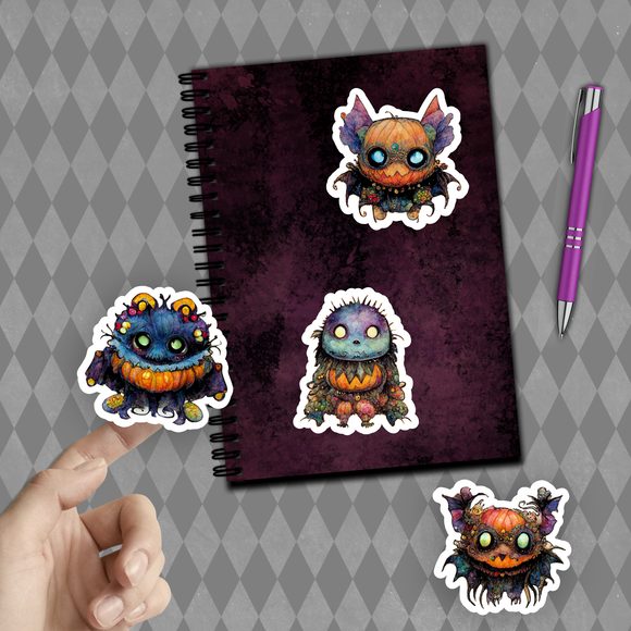 Halloween Stickers/ Zombie Creepy Pumpkin Monsters Collection Laptop Decal, Planner, Journal Vinyl Sticker Pack