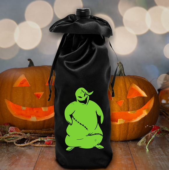 Halloween Wine Bag/ Disney Oogie Boogie Wine Hostess Gift Bag/ Black Satin Bottle Bag Halloween Decoration, Wine Tote