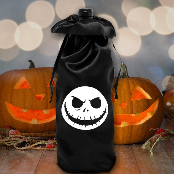 Halloween Wine Bag/ Jack Skellington Satin Wine Hostess Gift Bag/ Nightmare Before Christmas Black Satin Bottle Bag Decoration, Wine Tote
