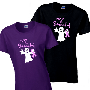 Halloween Save The Boobs Breast Cancer Ribbon Ghost Shirt/ Funny Halloween Ghost Ladies T-Shirt/ Breast Cancer Awareness Halloween Shirt