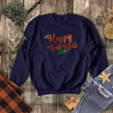 Happy Fall Y’all Autumn Sweatshirt/ Fall Leaf Sweatshirt/ Metallic Orange And Green Rustic Fall Colors Fleece Sweater