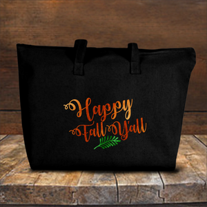 Happy Fall Y’all Autumn Tote Bag/ Fall Leaf Canvas Tote/ Metallic Orange And Green Rustic Fall Colors Book Bag