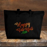 Happy Fall Y’all Autumn Tote Bag/ Fall Leaf Canvas Tote/ Metallic Orange And Green Rustic Fall Colors Book Bag