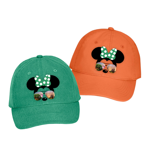 Disney Hat/ Minnie Mouse Sunglasses Hat/ Disney World Parks Magic Kingdom, Epcot Baseball Hat / Disney Vacation Minnie Bow Silhouette Hat