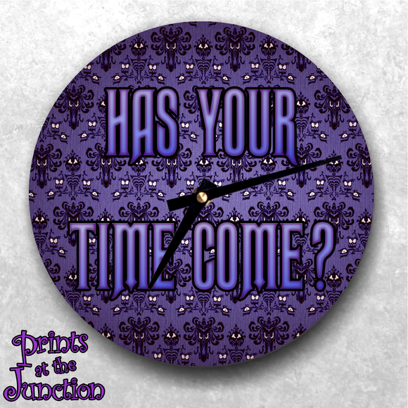 Haunted Mansion Clock/ Disney The Haunted Mansion Purple Wallpaper Wall Clock/ Disney Halloween Decor Wall Clock/ Has Your Time Come