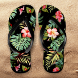 Hawaii Flip Flops/ Hawaii Palms Tropical Flip Flops / Hawaii Souvenir Luau Island Hibiscus And Palm Fronds Beach Vacation Sandals