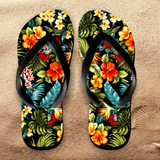 Hawaii Flip Flops/ Hawaii Hibiscus Tropical Flip Flops / Hawaii Souvenir Luau Island Flowers And Feathers Beach Vacation Sandals