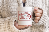 Christmas Mugs/ He Sees You When You’re Drinking Retro Santa Coffee Mug/ Funny Old Fashion Vintage Style Christmas Holiday Mug Gift