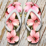Hibiscus Flip Flops/ Hawaiian Flip Flops/ Pink Hibiscus Illustration Summer Flip Flops/ Hawaiian Floral Flip Flops