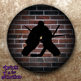 Hockey Clock Gift/ Hockey Goalie Clock Gift/ Hockey Goalie Silhouette On Brick Wall Background Clock/ Hockey Player Wall Clock/ Hockey Decor