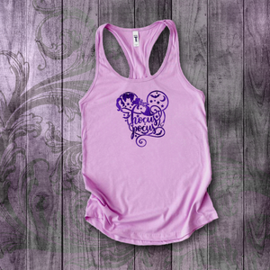 Hocus Pocus Tanks/ Sanderson Sisters Metallic Purple Mickey Mouse Broom, Bats And Stars Disney Halloween Vacation Tank Top