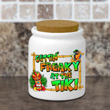 Tiki Bar Ceramic Jar/ Tropical Parrot Tiki God Beach Wood Gettin’ Freaky At The Tiki Creamer/ Sugar/ Spice Jar With Cork Lid Kitchen Gift
