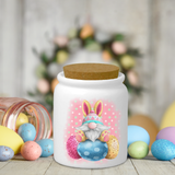 Easter Gnome Bunny Candy Ceramic Jar/ Easter Polkadot Eggs Sugar/ Tiered Tray Jar Décor With Cork Lid Kitchen Gift