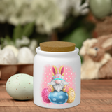 Easter Gnome Bunny Candy Ceramic Jar/ Easter Polkadot Eggs Sugar/ Tiered Tray Jar Décor With Cork Lid Kitchen Gift