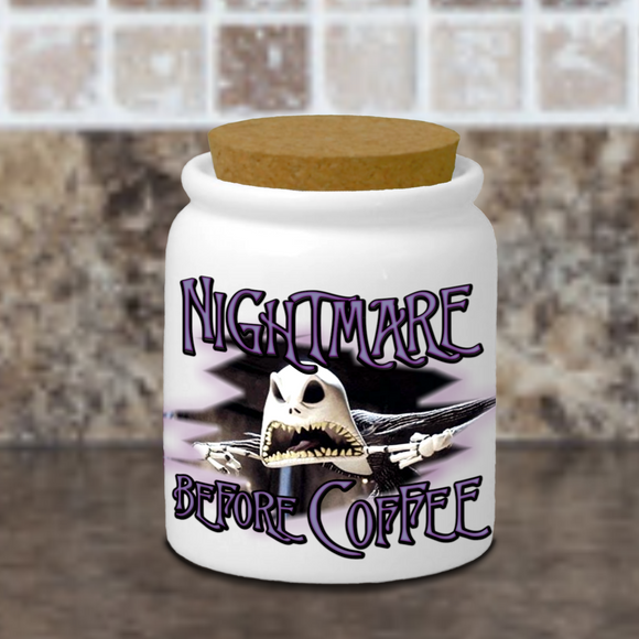 Nightmare Before Christmas Halloween Coffee Sugar Jar/ Funny Jack Skellington Christmas Ceramic Creamer/ Sugar/ Spice/ Jar With Cork Lid