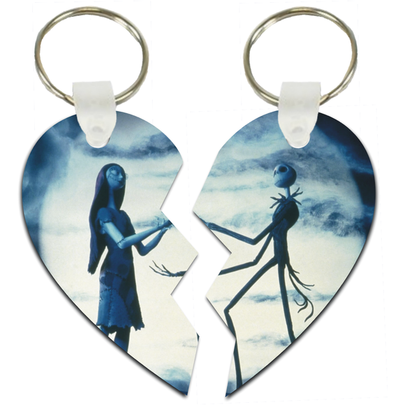 Jack And Sally Heart Keychain/ Nightmare Before Christmas Spiral Hill Keychain/Jack Skellington Couple Split Heart Key Charms