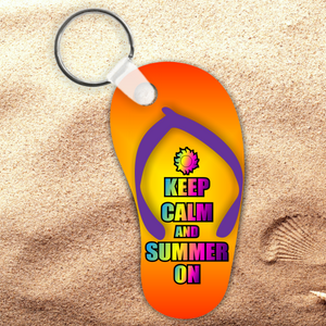 Flip Flop Keychain/ Flip Flop Keep Calm Key Charm/ Keep Calm And Summer On Flip Flop Shaped Aluminum Keychain/ Summer Vacation Keychain