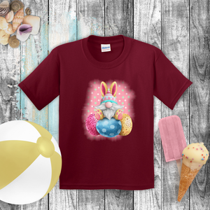 Easter Kids Shirts/ Easter Bunny Gnome With Decorated Eggs Polkadots Children T shirts
