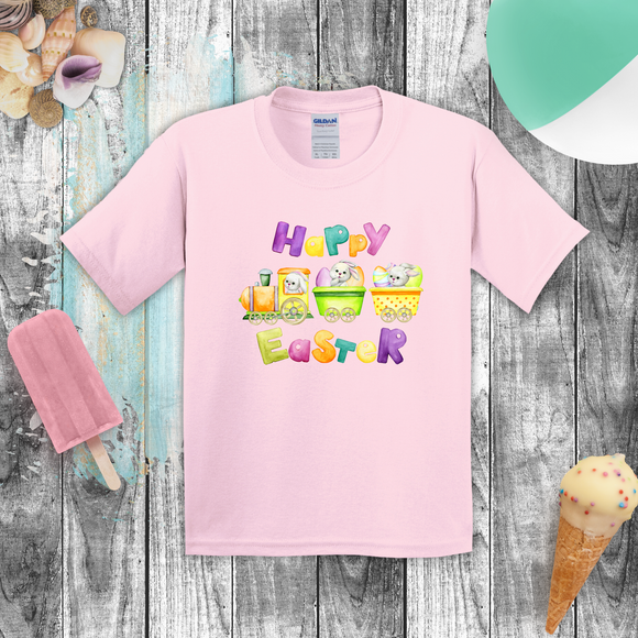 Easter Kids Shirts/ Happy Easter Bunny Pastel Watercolor Train Children T Shirts