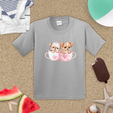 Valentine Kids Shirts/ Cute Valentines Day Watercolor Puppies In Cups Children T Shirts
