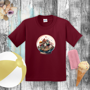 Valentine Kids Shirts/ Valentines Day Watercolor Village Snowglobe Children T Shirts