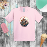 Valentine Kids Shirts/ Valentines Day Watercolor Village Snowglobe Children T Shirts