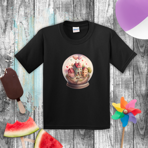 Valentine Kids Shirts/ Valentines Day Watercolor Pink Village Snowglobe Children T Shirts