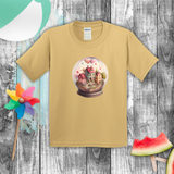 Valentine Kids Shirts/ Valentines Day Watercolor Pink Village Snowglobe Children T Shirts